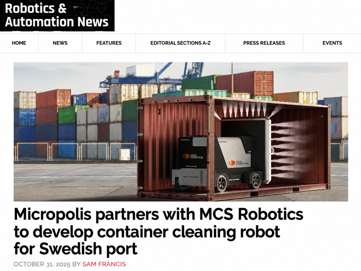 Robotics and Automation News article about MCS Robotics
